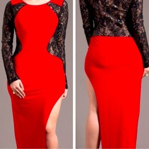 NEW! Red dress with sequins and split (runs small)